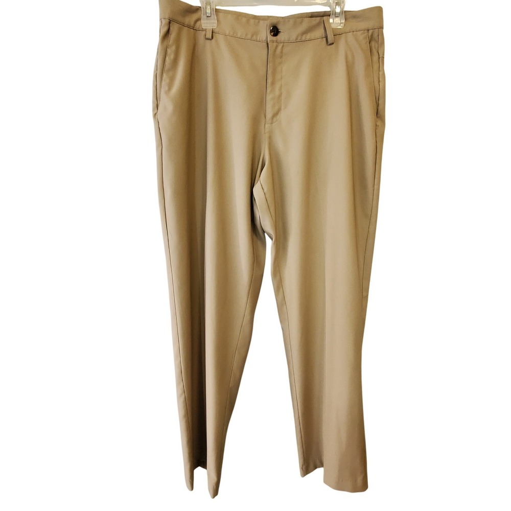Adidas Climalite Mens Golf Pants Tan Khaki Flat Front Trousers 36x30 AE7006